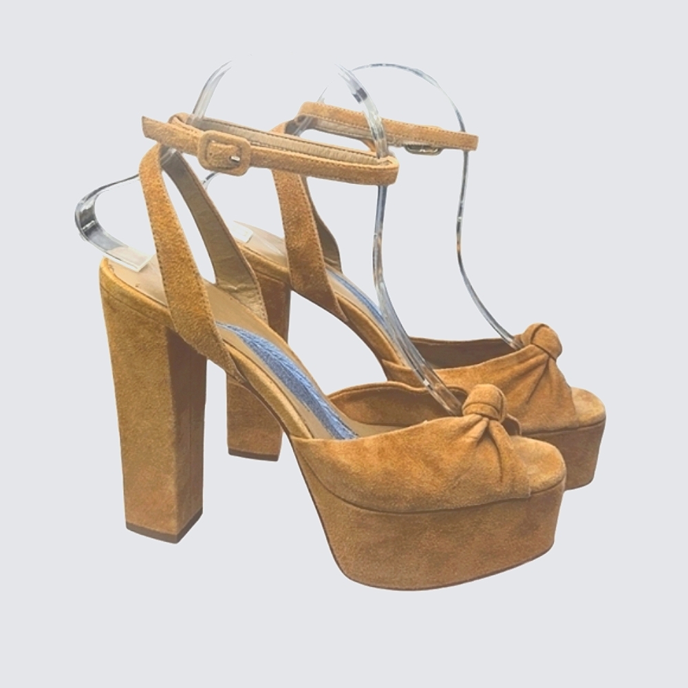 BRIAN ATWOOD Gabby Platform Knot Sandal In Camel Suede